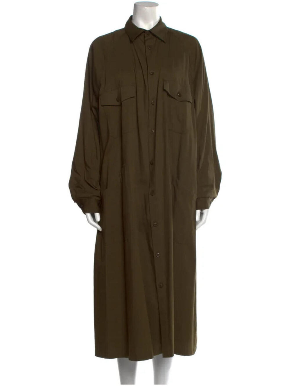 Y's by Yohji Yamamoto Designer Oversized Green Minimalist Collared Shirt Dress M